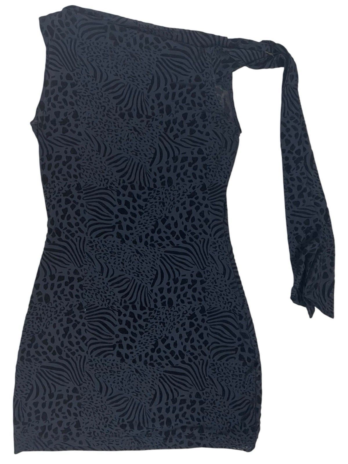Black One Shoulder Beach Cover Up Animal Print Mesh Dress L